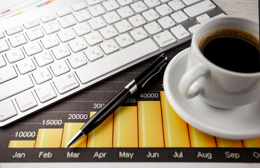 Items for business on a light background on the table, view from the top