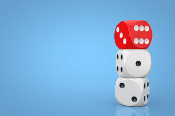 Poster - Casino Gambling Concept. Stack of White Game Dice Cubes with Red One. 3d Rendering