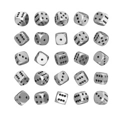 Poster - Casino Gambling Concept. Set of Silver Game Dice Cubes in Differetn Position. 3d Rendering