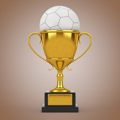 Aufkleber - Football Soccer Award Concept. Golden Award Trophy with White Leather Football Soccer Ball. 3d Rendering