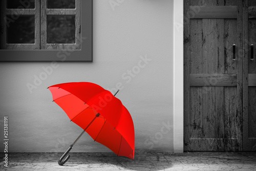 Naklejki One color  czerwony-parasol-przed-budynkiem-retro-vintage-european-house-w-stylu-monochromatycznym-waski