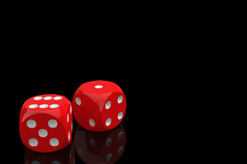 Poster - Casino Gambling Concept. Red Game Dice Cubes in Flight. 3d Rendering