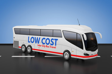 Poster - Big White Coach Tour Inter City Travel Bus with Low Cost Sign. 3d Rendering