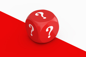 Poster - Red Dice Cube With Question Marks. 3d Rendering