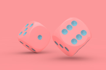 Poster - Casino Gambling Concept. Pink Game Dice Cubes in Flight. 3d Rendering