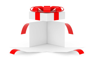 Aufkleber - Opened Surprise White Gift Box with Red Ribbon and Bow