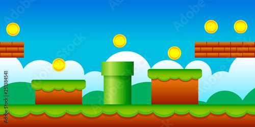 Vector Seamless Old Retro Video Game Background Canvas Print