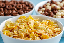Cereals And Dry Breakfast Of Chocolate Balls, Rings And Corn Flakes