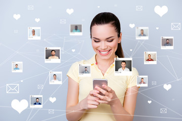 Sticker - Close up photo website got news she her lady telephone share repost like heart letters pick choose choice illustration photos guys dating site futuristic creative design isolated grey background