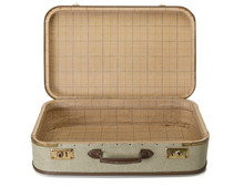 Opened Shabby Vintage Suitcase Isolated