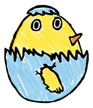 A Cute Baby Easter Chick Bird Hatching From Its Egg Childs Drawing