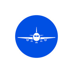 Poster - Plane icon. Flight transport symbol. Colored circle button with flat web icon. Vector