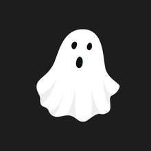Vector Illustration Of White Ghost. Halloween Spooky Monster, Scary Spirit Or Poltergeist Flying In Night.