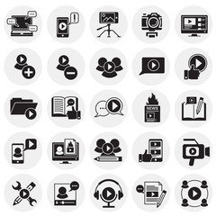 Fototapete - Video Blog icons set on circles background for graphic and web design, Modern simple vector sign. Internet concept. Trendy symbol for website design web button or mobile app