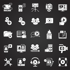 Fototapete - Video Blog icons set on black background for graphic and web design, Modern simple vector sign. Internet concept. Trendy symbol for website design web button or mobile app