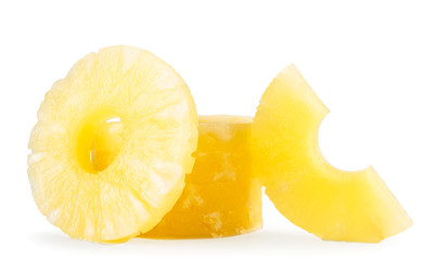 Wall Mural - Heap of canned pineapple on a white background. Isolated