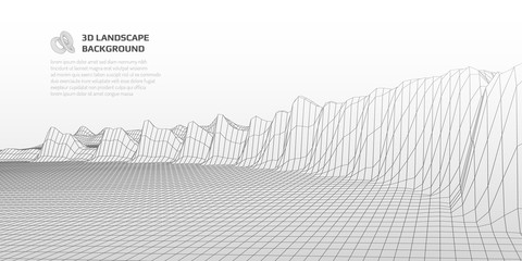 Poster - Abstract background with low poly landscape. The space of the virtual world.