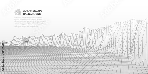 Abstract background with low poly landscape. The space of the virtual world.