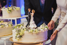 Bride And Groom Figurines On The Wedding Cake