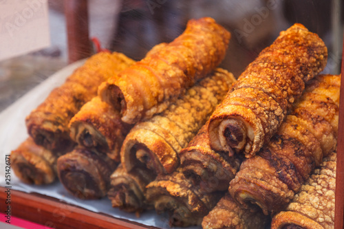 Crispy Delicious Barbecued Pork Belly Ready To Serve On Table In