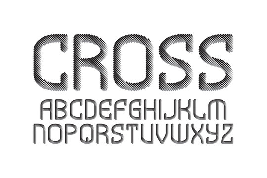 Cross alphabet. Black gray font. Isolated english alphabet.