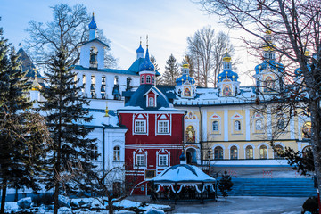 Wall Mural - Uspenskaya square with Sacristy, belfry, Uspensky (Assumption) cathedral in the Pskov-Caves Holy Dormition Monastery. Pechory, Russia