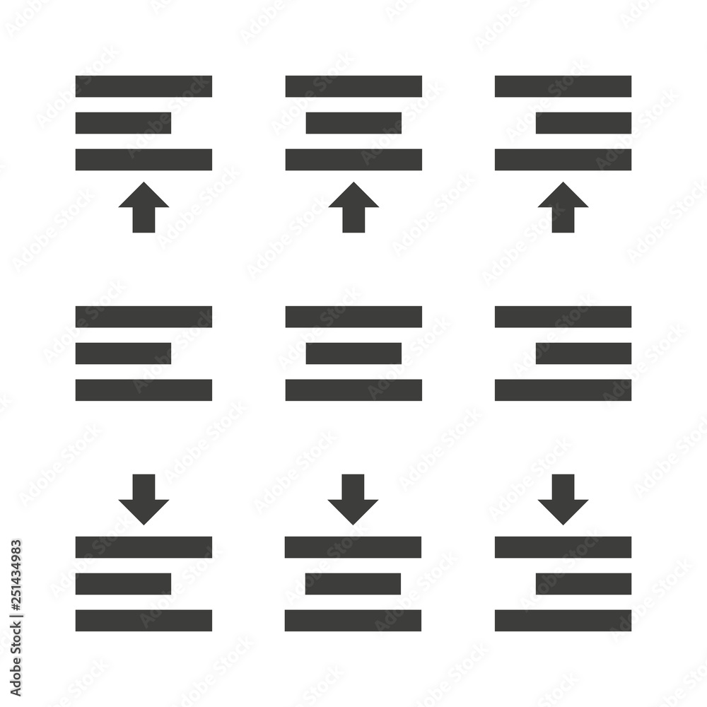 Monochrome set of text alignment icons relative to the page or object ...
