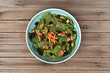 Hashtag carrot, spinach, cranberry, walnut salad top view