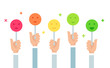 © juliabatsheva - Customers Feedback Illustration. Holding Emoji Mood Signs. Vote Scale. Flat Vector Design