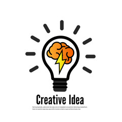 Wall Mural - Logo with a brain of light bulb. Symbol of creativity, creative idea, mind