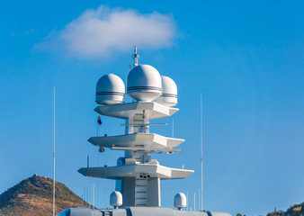 Poster - White Satellite Tower on a Luxury Yacht