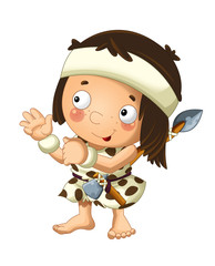 cartoon scene with happy caveman barbarian warrior on white background illustration for children