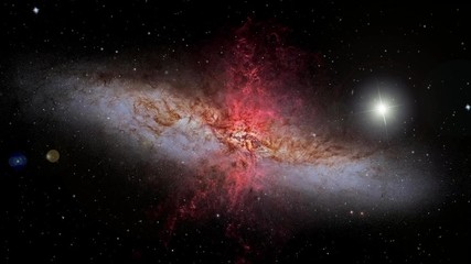 Wall Mural - Turbulent cosmic clouds in starburst galaxy rotating in outer space. Contains public domain image by Nasa