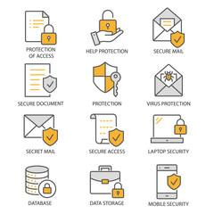 Aufkleber - Data security flat line icon set. Vector illustration. Editable stroke.