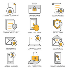 Aufkleber - Data security flat line icon set. Vector illustration. Editable stroke.