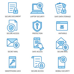 Sticker - Data security flat line icon set. Vector illustration. Editable stroke.