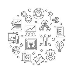 Poster - business strategy vector concept round illustration in outline style
