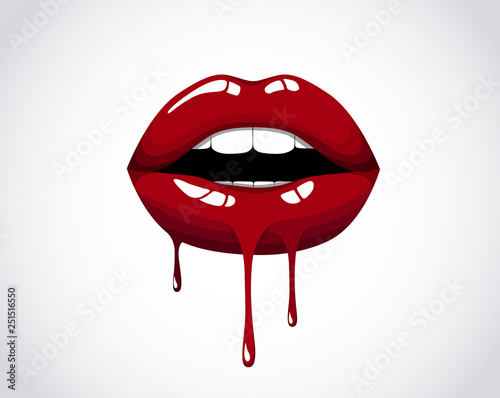 Red dripping girl lips Poster Mural XXL