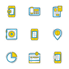 Wall Mural - set of 9 flat line business icons. banking and mobile payments. flat line illustration concept for w