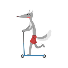 Poster - Dog Riding Kick Scooter, Animal Character Using Vehicle Vector Illustration