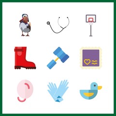 9 rubber icon. Vector illustration rubber set. duck and hammer icons for rubber works