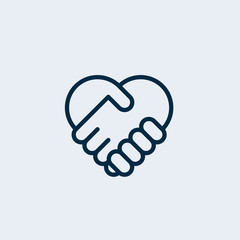 Two hands together. Heart symbol. Handshake icon, logo, symbol, design template