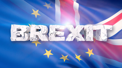 Wall Mural - 3D illustration of cracked Brexit concept with flag and 3d text