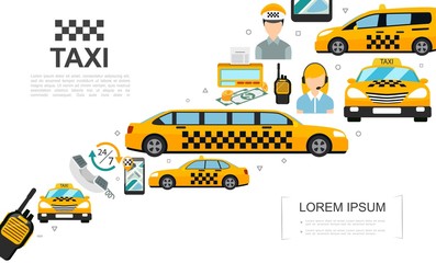 Wall Mural - Flat Taxi Service Elements Set