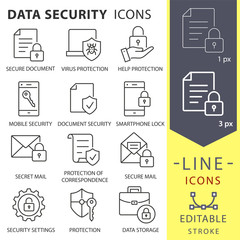 Aufkleber - Data security line icons set. Black vector illustration. Editable stroke.