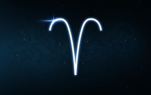 Astrology And Horoscope - Aries Sign Of Zodiac Over Dark Night Sky And Stars Background