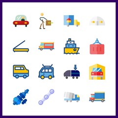 16 logistic icon. Vector illustration logistic set. container and trucks icons for logistic works