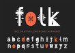 Vector display lowercase alphabet decorated with geometric folk patterns
