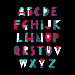 Aufkleber - Vector display trendy alphabet made of colorful geometric shapes