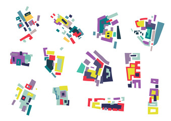 Vector set of abstract geometric shapes, blocks based on city map